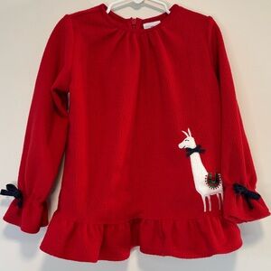 NWT Florence Eiseman Llama Novelty Print Red Fleece Long Sleeve Top Girl Sz 4T